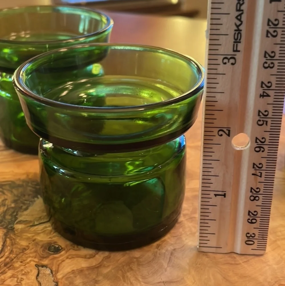 4 Vintage DANSK DESIGN DENMARK Green Glass Candle Holders Mid Century Modern 60s